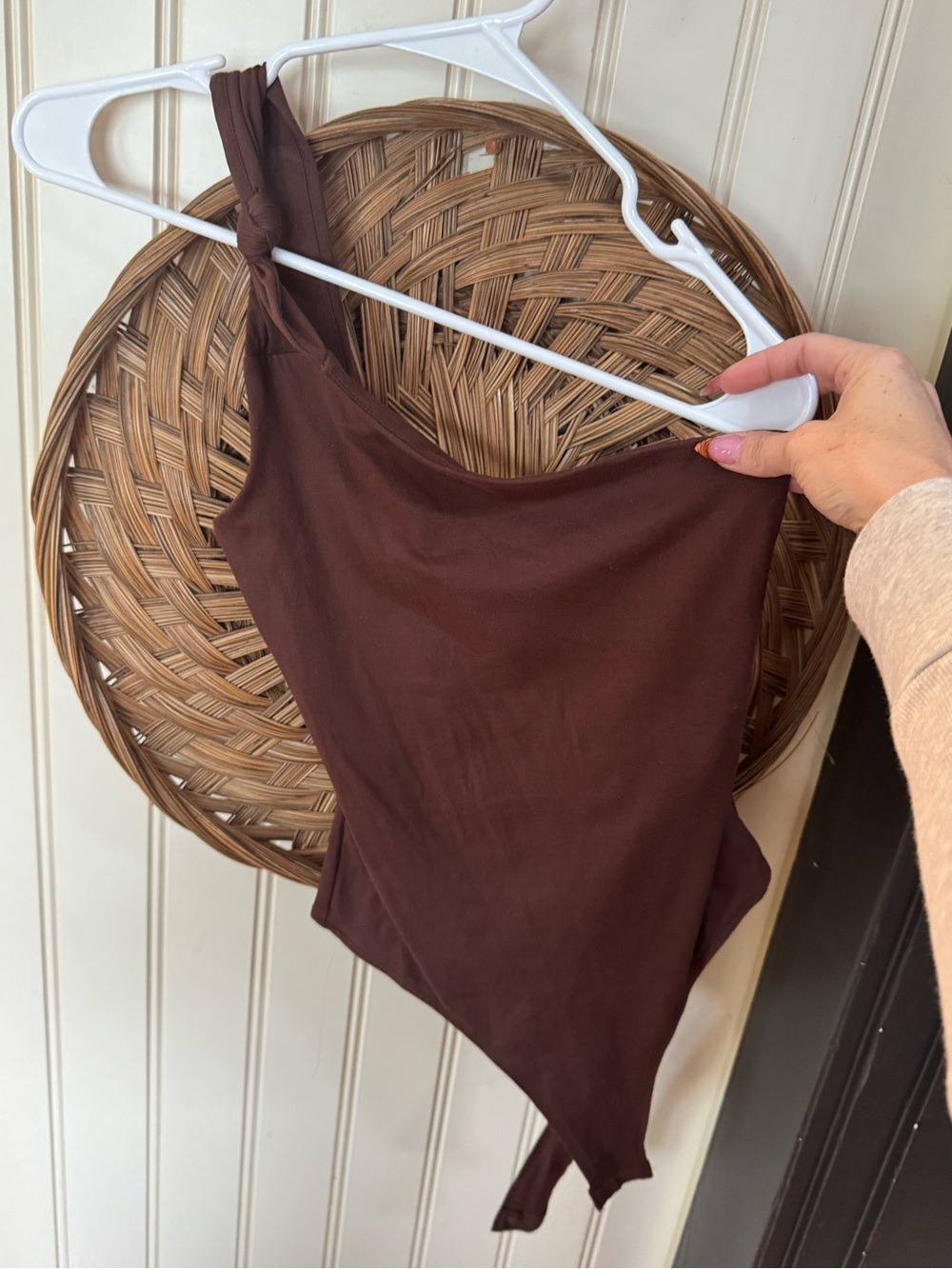 Women's One-Shoulder Brown Bodysuit